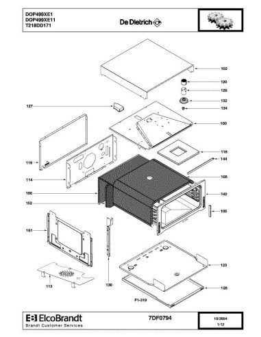 Pièces détachées DE DIETRICH DOP499XE1 DOP499XE11 DOP499XE12 7DF0794 7DF0816 Annee 0 7DF0794 
