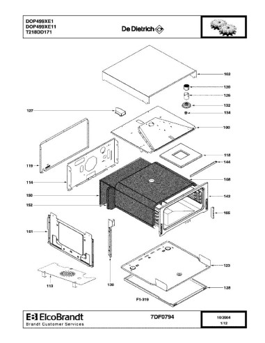 Pièces détachées DE DIETRICH DOP499XE1 DOP499XE11 DOP499XE12 7DF0794 7DF0816 