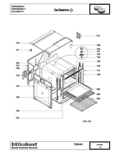 Pièces détachées DE DIETRICH DOP505WE1 7X8940 Annee 0 7X8940 