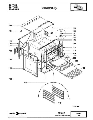 Pièces détachées DE DIETRICH DOP705X 8X0612 Annee 0 8X0612 