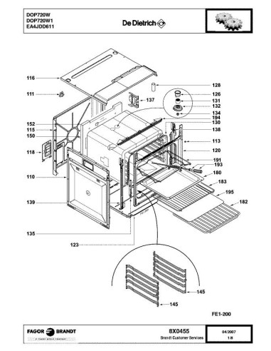 Pièces détachées DE DIETRICH DOP720W 8X0455 Annee 0 8X0455 