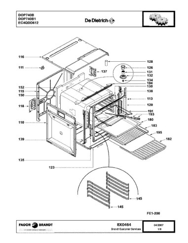 Pièces détachées DE DIETRICH DOP740B DOP740B1 DOP740B1-E DOP740B2 DOP740B2-E DOP740B3 DOP740B3-E 8X0464 