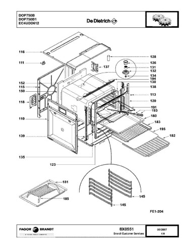 Pièces détachées DE DIETRICH DOP750B DOP750B1 8X0551 