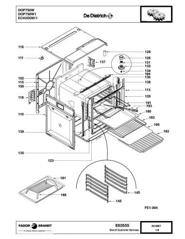 Pièces détachées DE DIETRICH DOP750W 8X0555 Annee 0 8X0555 