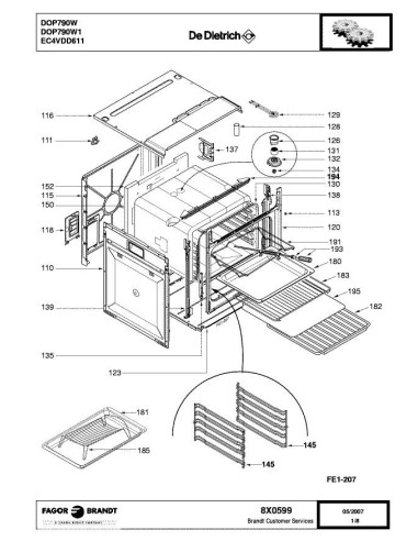 Pièces détachées DE DIETRICH DOP790W 8X0599 Annee 0 8X0599 