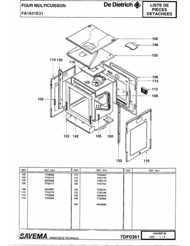 Pièces détachées DE DIETRICH FA1631E31 7DF0361 Annee 0 7DF0361 