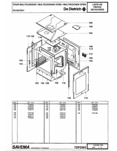 Pièces détachées DE DIETRICH FA1637E3 7DF0363 Annee 0 7DF0363 