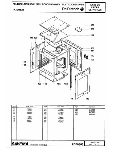 Pièces détachées DE DIETRICH FA4641E3 7DF0365 Annee 0 7DF0365 