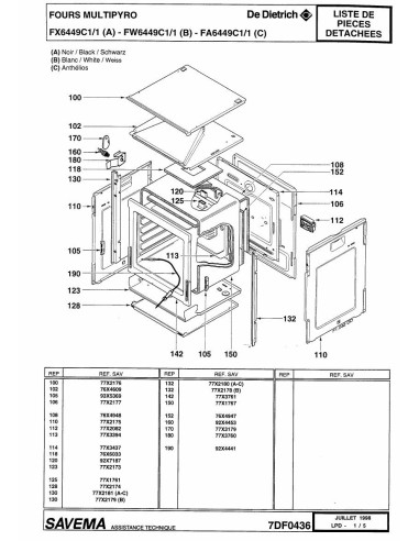 Pièces détachées DE DIETRICH FA6449C1 7DF0436 Annee 0 7DF0436 