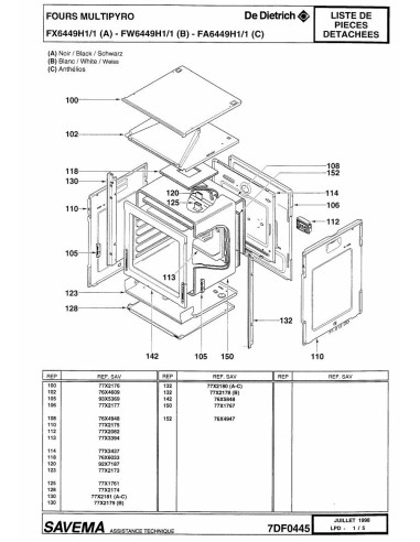 Pièces détachées DE DIETRICH FA6449H1 7DF0445 Annee 0 7DF0445 