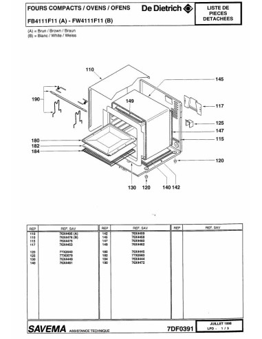 Pièces détachées DE DIETRICH FB4111F1 7DF0391 Annee 0 7DF0391 