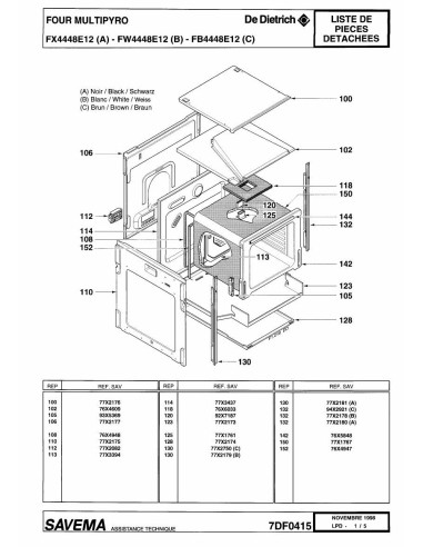 Pièces détachées DE DIETRICH FB4448E1 FB4448E11 7DF0369 7DF0415 Annee 0 7DF0415 