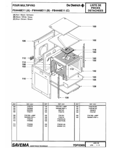 Pièces détachées DE DIETRICH FB4448E1 FB4448E11 7DF0369 7DF0415 Annee 0 7DF0369 