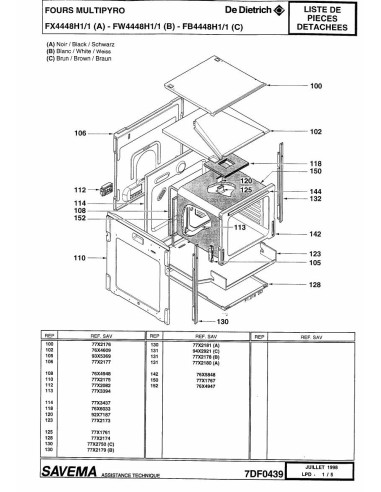 Pièces détachées DE DIETRICH FB4448H1 7DF0439 Annee 0 7DF0439 