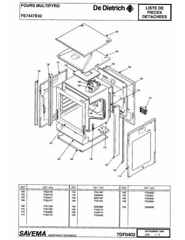 Pièces détachées DE DIETRICH FE7447E4 7DF0342 7DF0402 Annee 0 7DF0402 