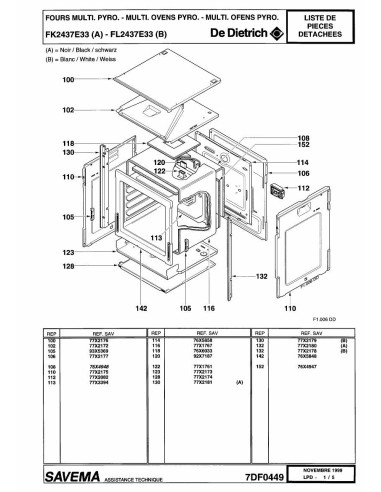Pièces détachées DE DIETRICH FK2437E3 7DF0411 7DF0449 REP-005373 Annee 0 7DF0449 