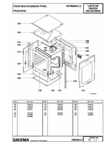 Pièces détachées DE DIETRICH FK2437E3 7DF0411 7DF0449 REP-005373 Annee 0 7DF0411 