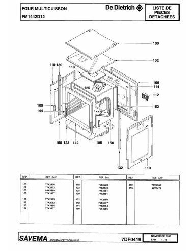 Pièces détachées DE DIETRICH FM1442D1 7DF0353 7DF0419 Annee 0 7DF0419 