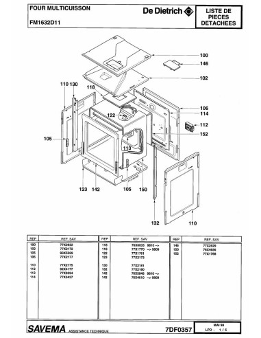 Pièces détachées DE DIETRICH FM1632D1 7DF0357 Annee 0 7DF0357 