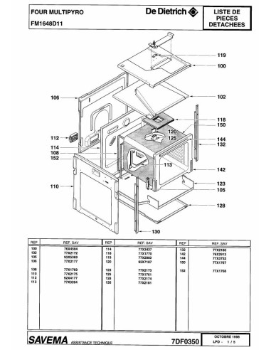 Pièces détachées DE DIETRICH FM1648D1 7DF0350 Annee 0 7DF0350 