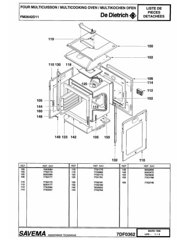 Pièces détachées DE DIETRICH FM2642D1 7DF0362 7DF0421 Annee 0 7DF0362 