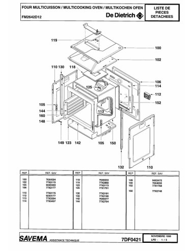 Pièces détachées DE DIETRICH FM2642D1 7DF0362 7DF0421 Annee 0 7DF0421 