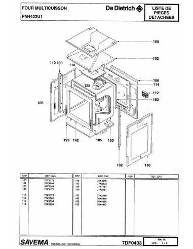 Pièces détachées DE DIETRICH FM4422U1 7DF0433 Annee 0 7DF0433 