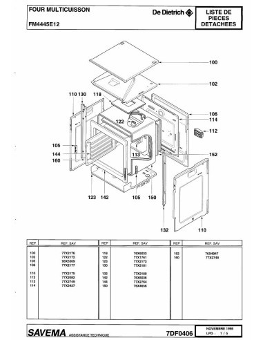 Pièces détachées DE DIETRICH FM4445E1 7DF0371 7DF0406 Annee 0 7DF0406 