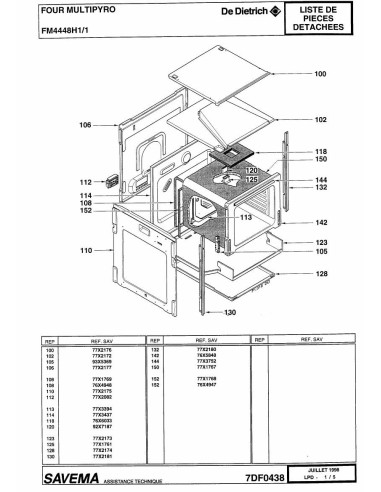 Pièces détachées DE DIETRICH FM4448H1 7DF0438 Annee 0 7DF0438 