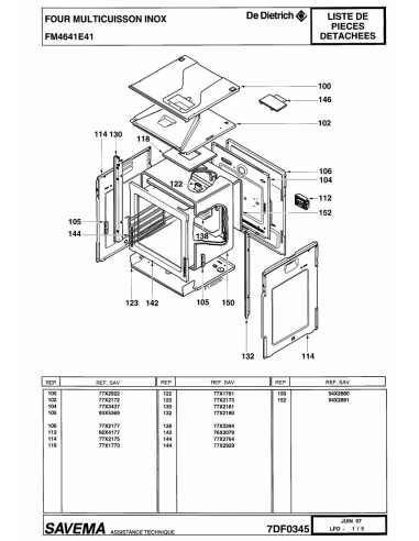 Pièces détachées DE DIETRICH FM4641E4 7DF0345 Annee 0 7DF0345 