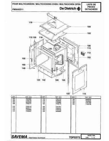 Pièces détachées DE DIETRICH FM5642D1 7DF0372 Annee 0 7DF0372 