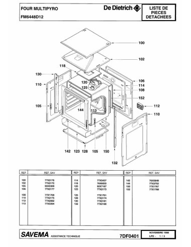 Pièces détachées DE DIETRICH FM6448D1 7DF0354 7DF0401 Annee 0 7DF0401 