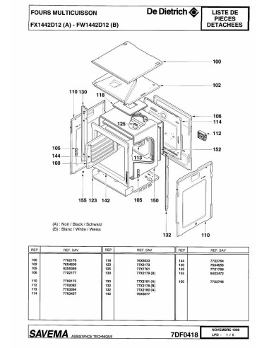 Pièces détachées DE DIETRICH FW1442D1 7DF0352 7DF0418 Annee 0 7DF0418 