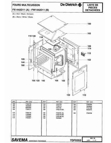 Pièces détachées DE DIETRICH FW1442D1 7DF0352 7DF0418 Annee 0 7DF0352 