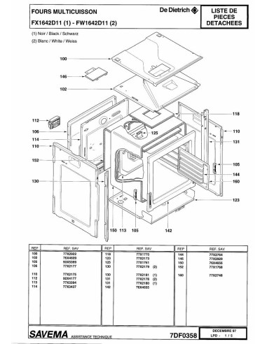 Pièces détachées DE DIETRICH FW1642D1 7DF0358 7DF0420 Annee 0 7DF0358 