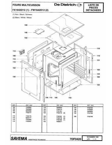 Pièces détachées DE DIETRICH FW1642D1 7DF0358 7DF0420 Annee 0 7DF0420 