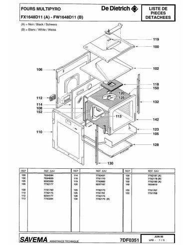 Pièces détachées DE DIETRICH FW1648D1 7DF0351 7DF0417 Annee 0 7DF0351 