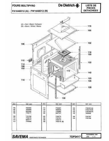 Pièces détachées DE DIETRICH FW1648D1 7DF0351 7DF0417 Annee 0 7DF0417 
