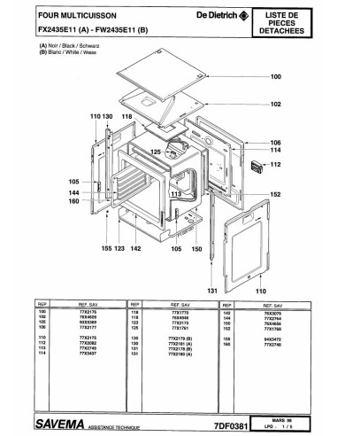 Pièces détachées DE DIETRICH FW2435E1 7DF0381 7DF0408 Annee 0 7DF0381 