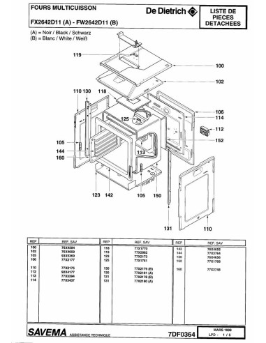 Pièces détachées DE DIETRICH FW2642D1 7DF0364 7DF0400 Annee 0 7DF0364 