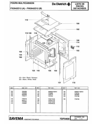 Pièces détachées DE DIETRICH FW2642D1 7DF0364 7DF0400 Annee 0 7DF0400 