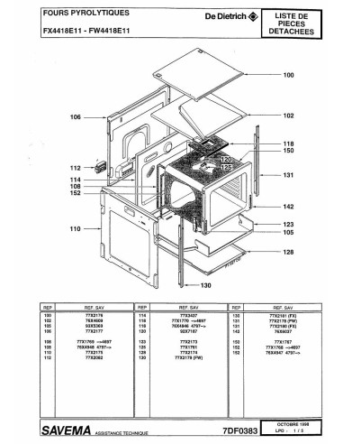 Pièces détachées DE DIETRICH FW4418E1 FW4418E11 7DF0383 7DF0410 Annee 0 7DF0383 