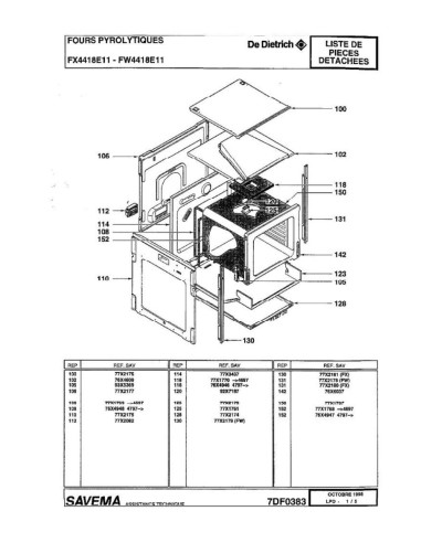 Pièces détachées DE DIETRICH FW4418E1 FW4418E11 7DF0383 7DF0410 