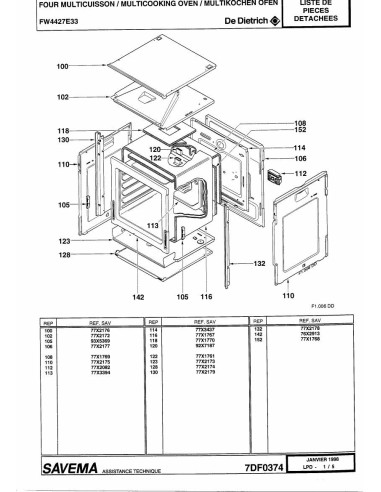 Pièces détachées DE DIETRICH FW4427E3 7DF0374 REP-005322 Annee 0 7DF0374 