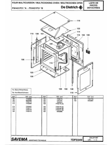 Pièces détachées DE DIETRICH FW4431P3 7DF0349 Annee 0 7DF0349 