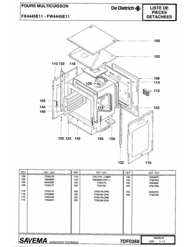 Pièces détachées DE DIETRICH FW4445E1 7DF0368 7DF0407 Annee 0 7DF0368 