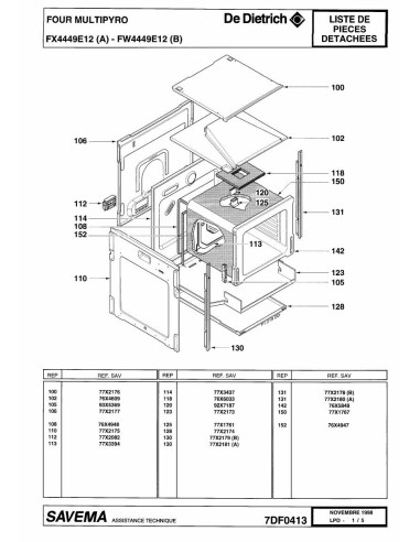 Pièces détachées DE DIETRICH FW4449E1 7DF0380 7DF0413 Annee 0 7DF0413 