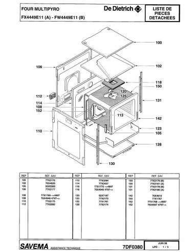 Pièces détachées DE DIETRICH FW4449E1 7DF0380 7DF0413 Annee 0 7DF0380 