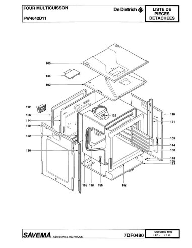 Pièces détachées DE DIETRICH FW4642D1 7DF0480 Annee 0 7DF0480 