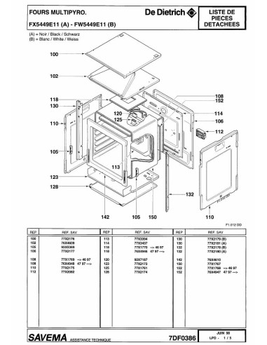 Pièces détachées DE DIETRICH FW5449E1 7DF0386 7DF0416 Annee 0 7DF0386 